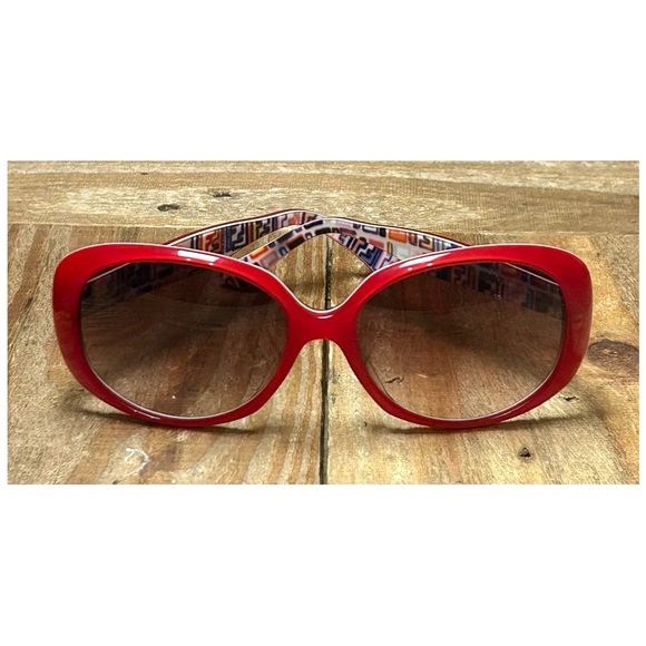 Fendi Red Oval Sunglasses with Monogram Sunglasses Case FS5085 615 135. - Picture 5 of 16
